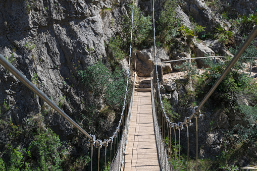 Suspension bridge in the route of the calderones, chulilla, valencia.