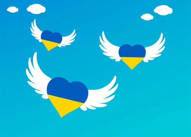 Vector illustration of Flag of Ukraine in the form of a heart with the wings.