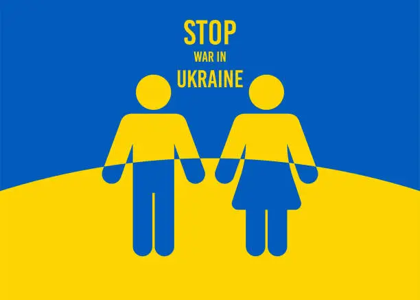 Vector illustration of Family from Ukraine, Stop war in Ukraine.