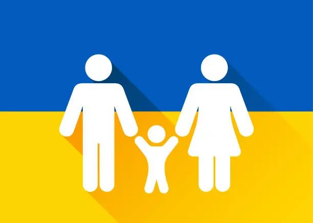 Vector illustration of Family from Ukraine, Stop war in Ukraine.