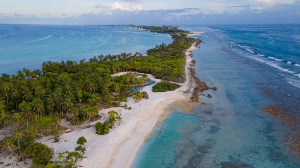 Aerial view of tropical beach landscape at addu city, Maldives stock photo