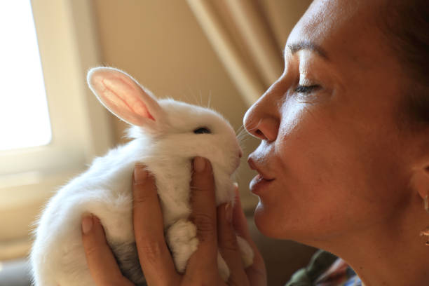 istock Baby rabbit and woman portrait 1406192920