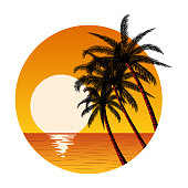 istock Summer Tropical Sunset With Palm Trees 1406195532