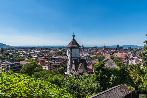 View of Freiburg in Breisgau, South Germany. Copy space.