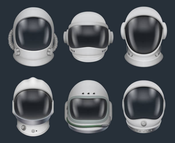 istock Space helmet. Futuristic astronaut clothes for space exploration military helmet with dark glass decent vector pictures isolated 1406196909