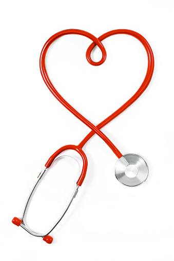 Heart shape stethoscope on white background