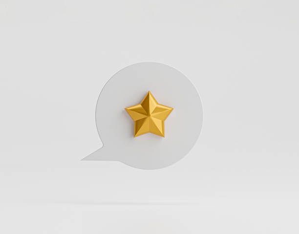 istock Isolate of golden star on bubble message for customer evaluation concept by 3d render illustration. 1406199075