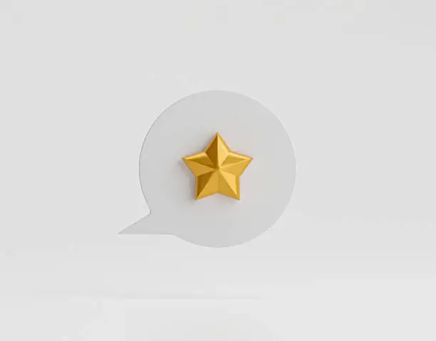 Photo of Isolate of golden star on bubble message for customer evaluation concept by 3d render illustration.