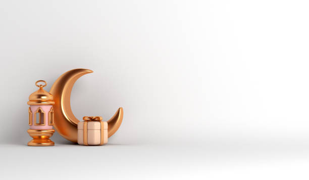 istock Islamic decoration background with lantern crescent gift box, ramadan kareem, mawlid, iftar, isra  miraj, eid al fitr adha, muharram, copy space text, 3D illustration. 1406201913