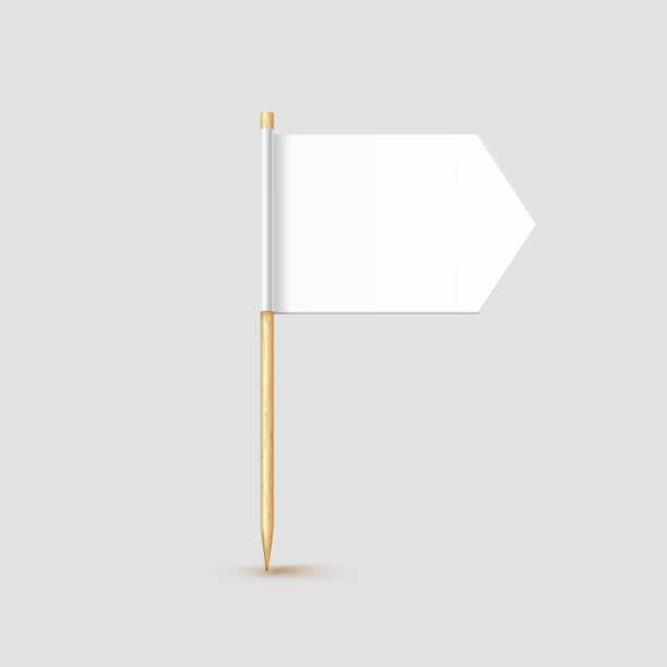 istock Toothpick flag isolated on wood stick with white paper. Realistic little tooth pick for lunch. Vector cocktail decoration 1406202000