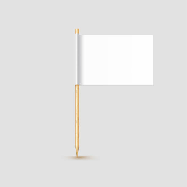 istock Toothpick flag isolated on wood stick with white paper. Realistic little tooth pick for lunch. Vector cocktail decoration 1406202603