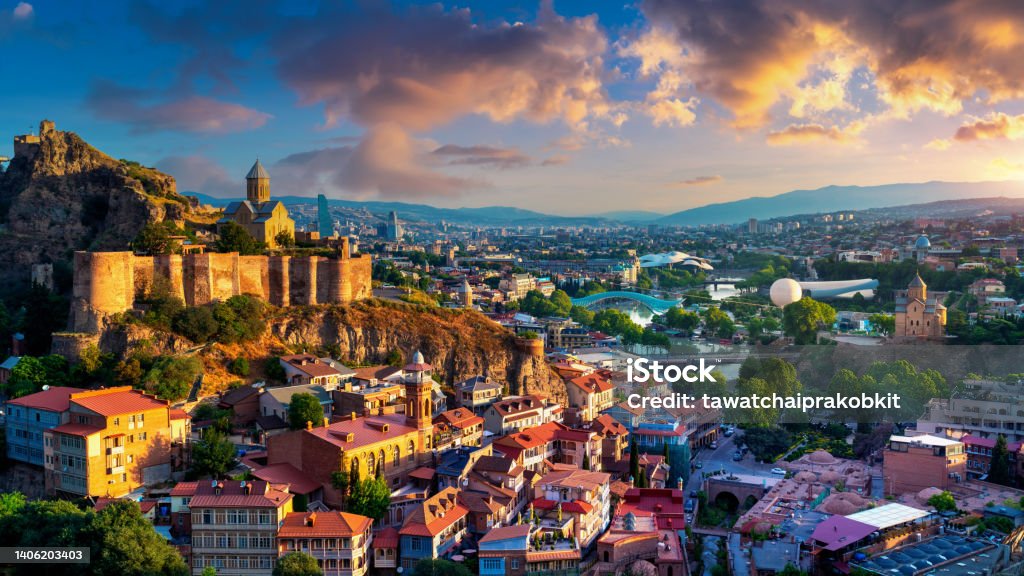Panoramic of Tbilisi city at sunrise in Georgia. Georgia - Country Stock Photo