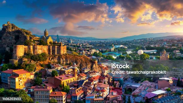 Panoramic Of Tbilisi City At Sunrise In Georgia Stock Photo - Download Image Now - Georgia - Country, Tbilisi, Caucasus