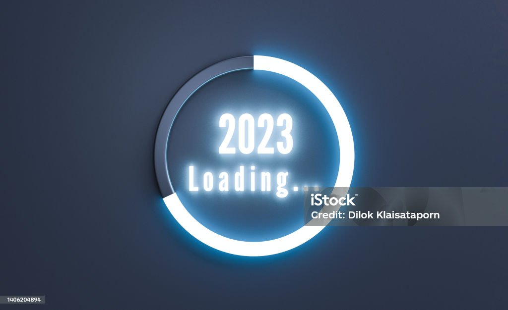 2023 with circle download infographic for countdown and preparation merry Christmas and happy new year concept by 3d render illustration and technology . 2023 Stock Photo