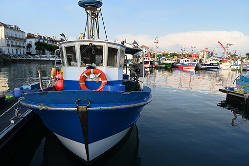 Saint-Jean-de-Luz , France, June 19, 2022 : Trawlers in the port of Saint-Jean-de-Luz