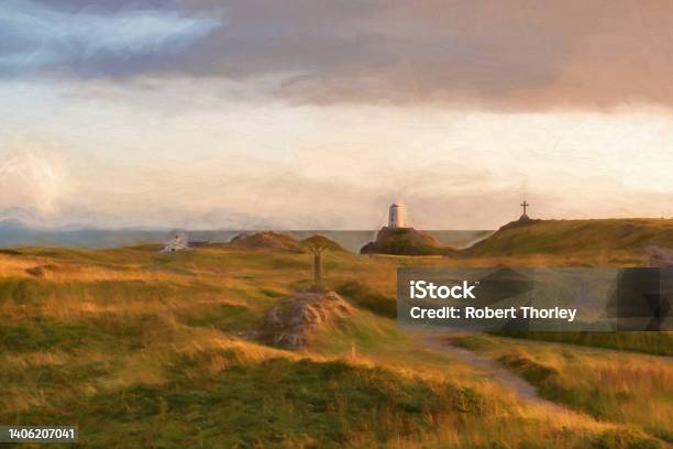 Digital Painting Of The Llanddwyn Island Lighthouse Twr Mawr At Ynys Llanddwyn On Anglesey North Wales Stock Photo - Download Image Now