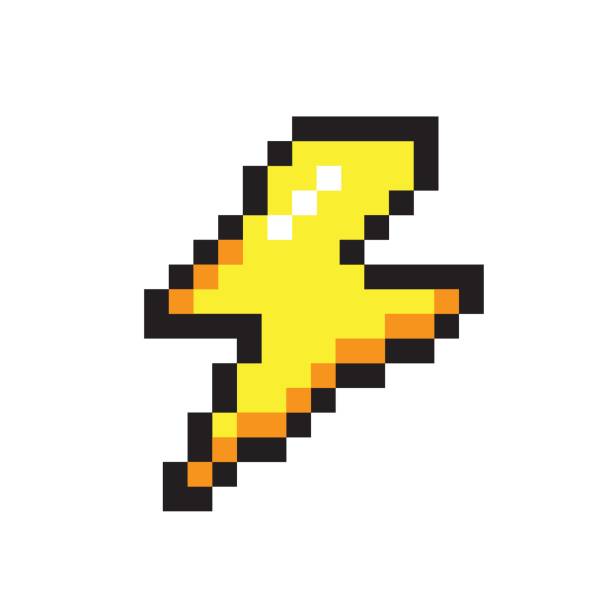 Vector illustration of cute pixel art icon Vector illustration of cute pixel art icon. Geek lightning element in the style of 90s game. Oldschool graphic clipart nerd stock illustrations