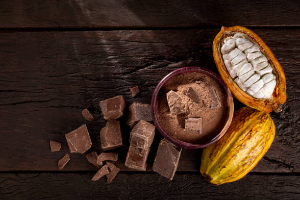 istock Cocoa with chocolate pieces and chocolate powder on the table. 1406207998
