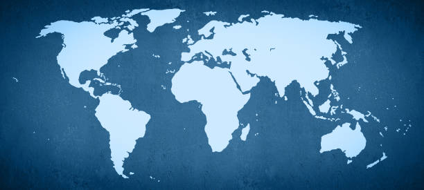 istock Vintage grunge Map of World isolated on rustic blue concrete wall texture background banner panoramic panorama wallpaper 1406208565
