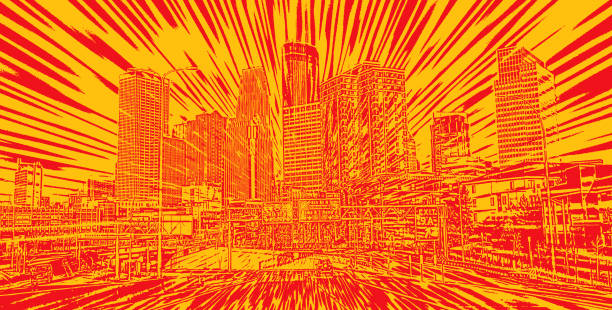 City skyscrapers Stipple illustration of City skyscrapers heatwave stock illustrations