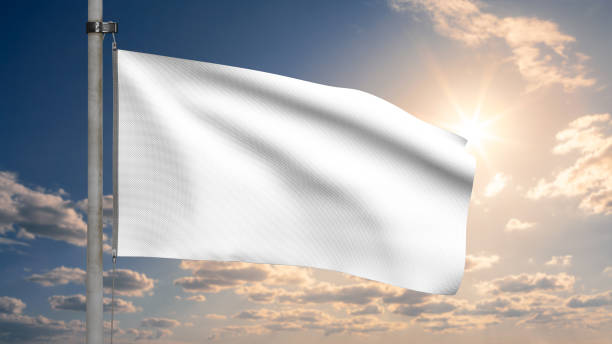 istock Flag mockup for you design with cumulus clouds sky and sun light summer sunset. 1406211299