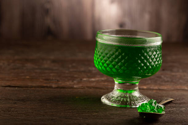 Fruit gelatin in the glass bowl.