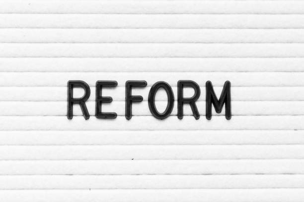 istock Black color letter in word reform on white felt board background 1406214392