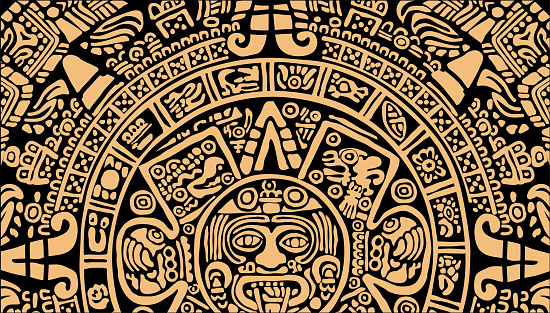 The Mayan alphabet.Ancient signs of America on a black background.