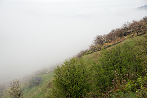 Foggy landscape in the mountain. Caceres