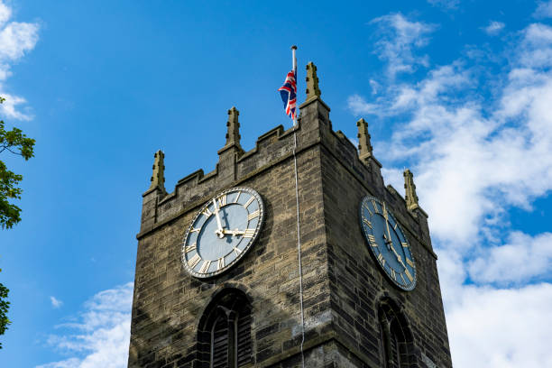 The clock tower of Haworth church, this is beside the Bronte Parsonage and is the church where Emily and Charlotte Bronte's father was parson.
