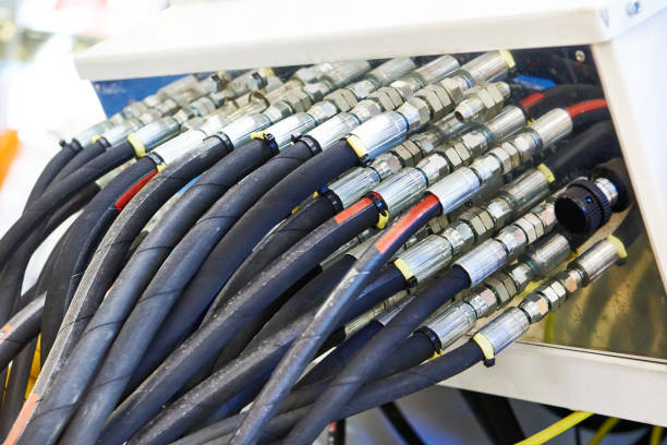 istock Hydraulic hoses on industrial machine 1406219335