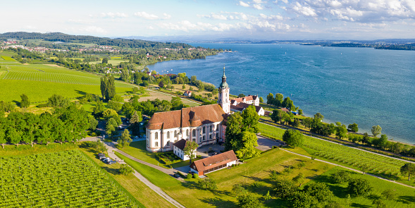 Cistercians monastery Birnau at Lake Constance panorama aerial view photo baroque pilgrimage church in Germany