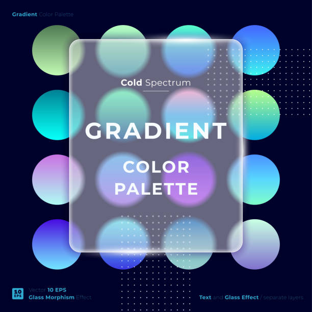 Glass Morphism Style. Translucent template for web site. Frosted glass and abstract shapes. Glass effect and text in separate layers. Place for your text. Design elements for decoration, web design, web site elements, application, label or packaging. neon turquoise stock illustrations