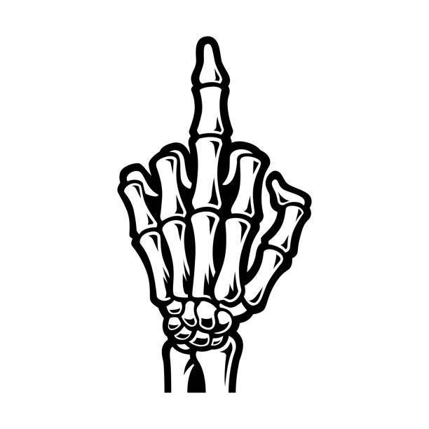 скелетная рука, показывающая средний палец - human bone illustrations stock illustrations