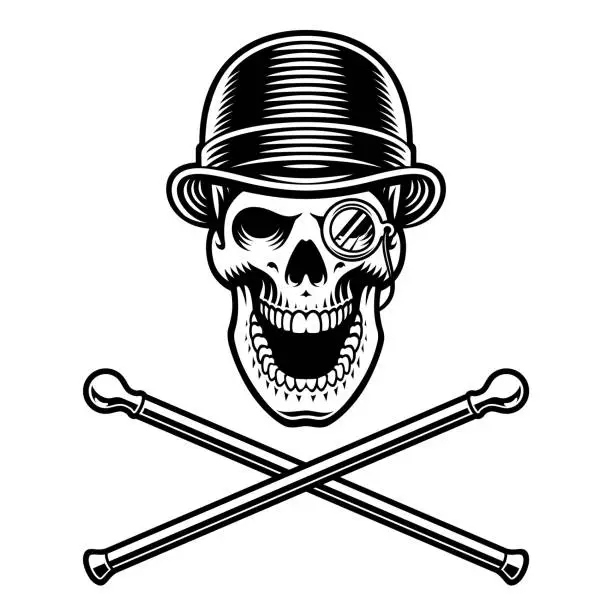 Vector illustration of gentleman skull in hat