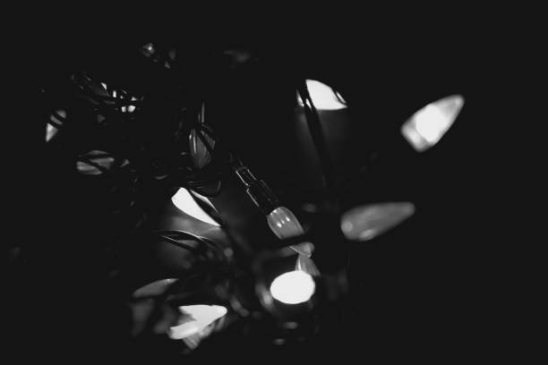 istock Colorful Christmas lights on black and white background 1406225021