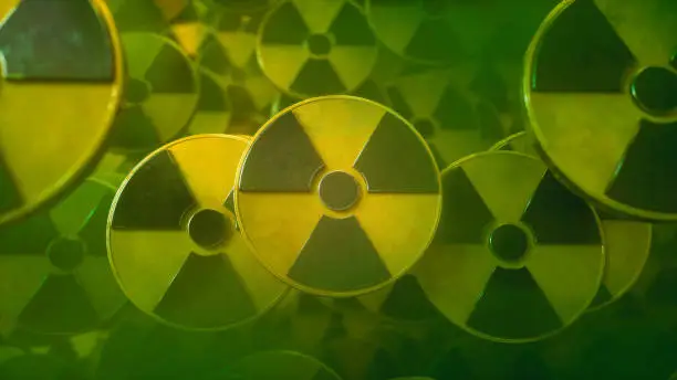 Radioactive Toxic Waste, Hazardous Chemical Materials And Dangerous Radioactive Smoke And Particles, Nuclear Warning Symbol, Environmental Pollution