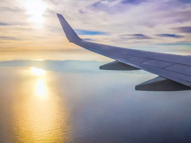 Photo of View from the plane window on the island of Tenerife in the Atlantic Ocean at dawn