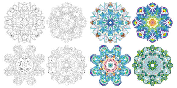 istock Hand drawn set of 4 mandalas for coloring page. Color and outline set 1406238572