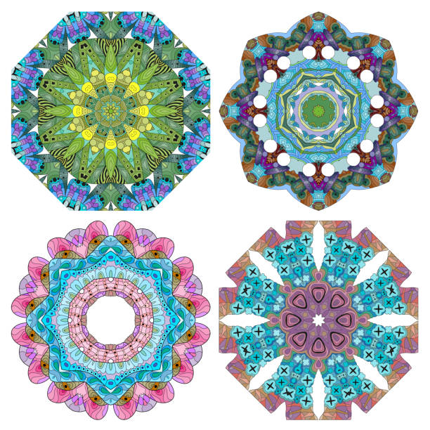 istock Hand drawn   set of 4 color mandalas for decoration 1406238900