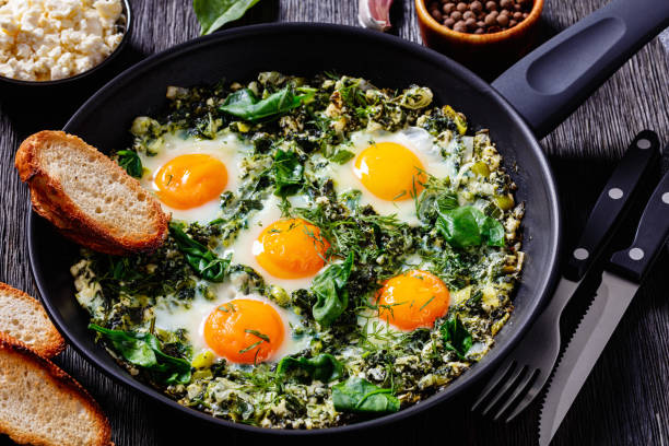 istock green shakshuka in frying pan, top view 1406240225