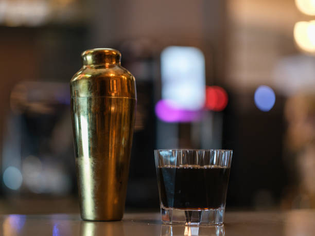 a fresh black coffee prepared by the barista