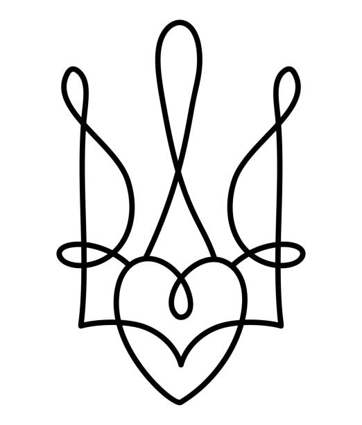 국가 우크라이나어 기호 트라이던트 아이콘. 벡터 손으로 그린 서예 우크라이나 국가 엠블럼의 팔의 코트 블랙 컬러 일러스트 레이 션 플랫 스타일 이미지 - ukraine trident ukrainian culture coat of arms stock illustrations
