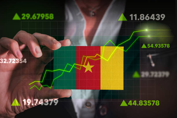 istock Graph growing up in Front Of Cameroon Flag. 1406248043