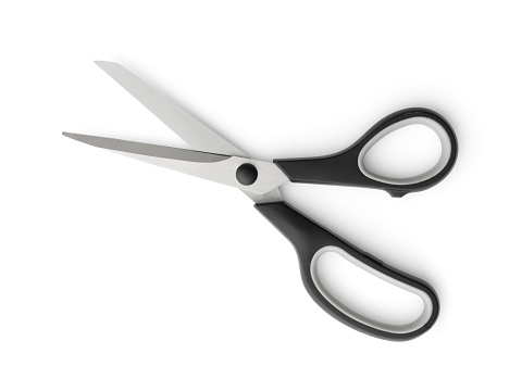 Open scissors isolated on white background