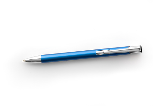 Blue office pen on white background