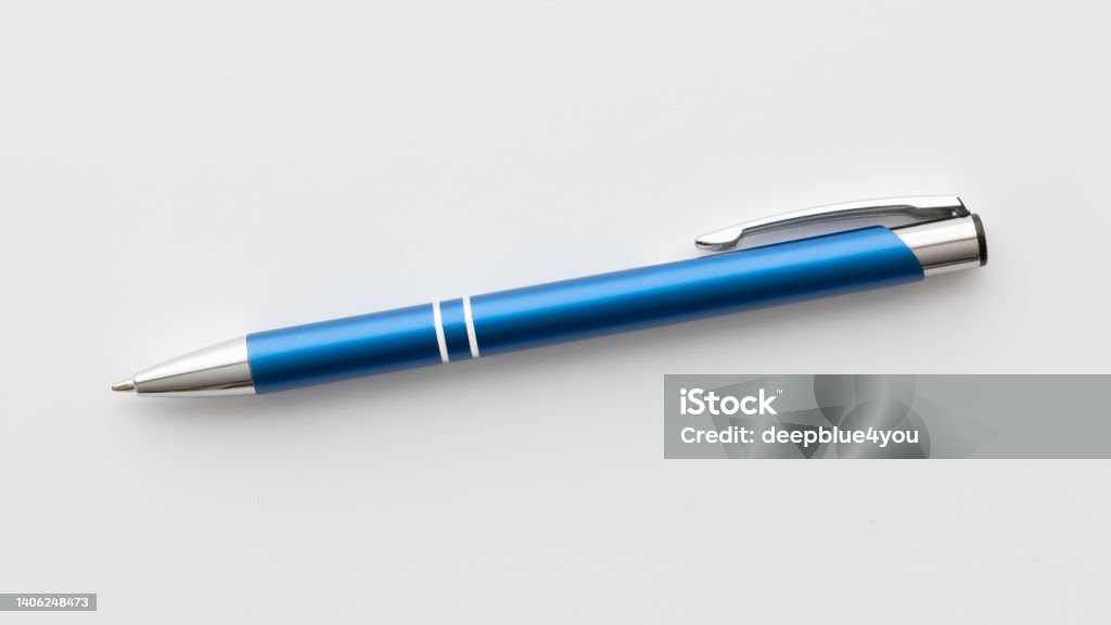 Blue office pen on white background Pen Stock Photo Blue office pen on white background Pen Stock Photo