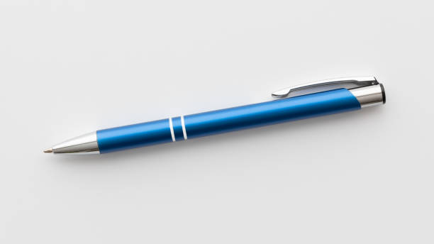 Blue office pen on white background stock photo