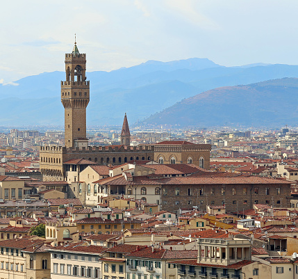 OLD PALACE called Palazzo Vecchio in Italian language in Florence city in Italy Europe