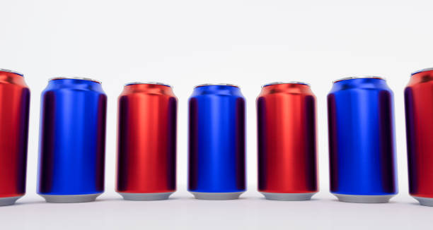 istock Red and Blue 3D Rendered Aluminum Soda Cans Over White Background Iluustration 1406253683